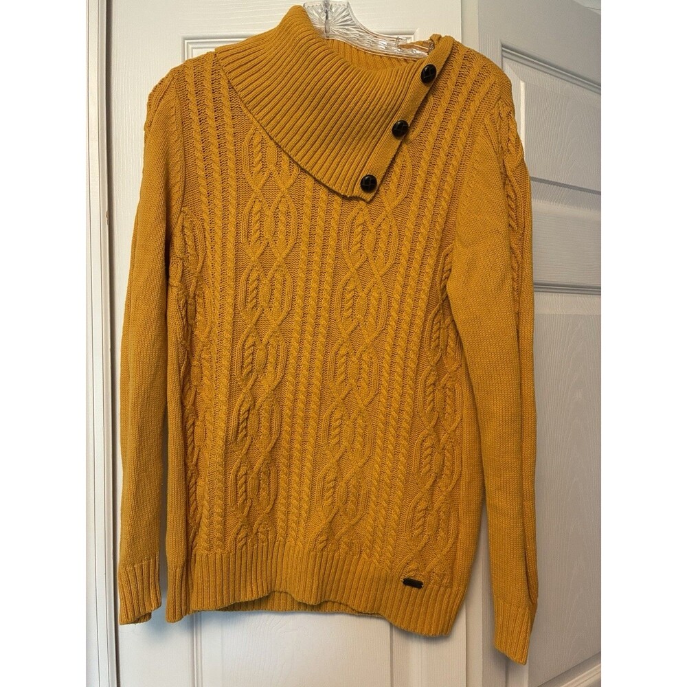 Bass Women’s size M Cotton blend Cable Knit Cowl Neck  Sweater Mustard yellow